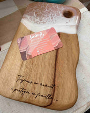 The mini board with beige / neutral coloured resin with personalised engraving in a foreign language 