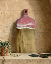 Rectangle Paddle Cheeseboard in mid pink tone  resin wave and natural Camphor Laurel grain